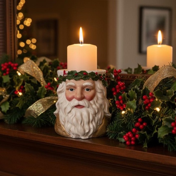 Vintage Dept 56 Old World Santa Kris Kringle Pillar Candleholder. - Picture 1 of 11